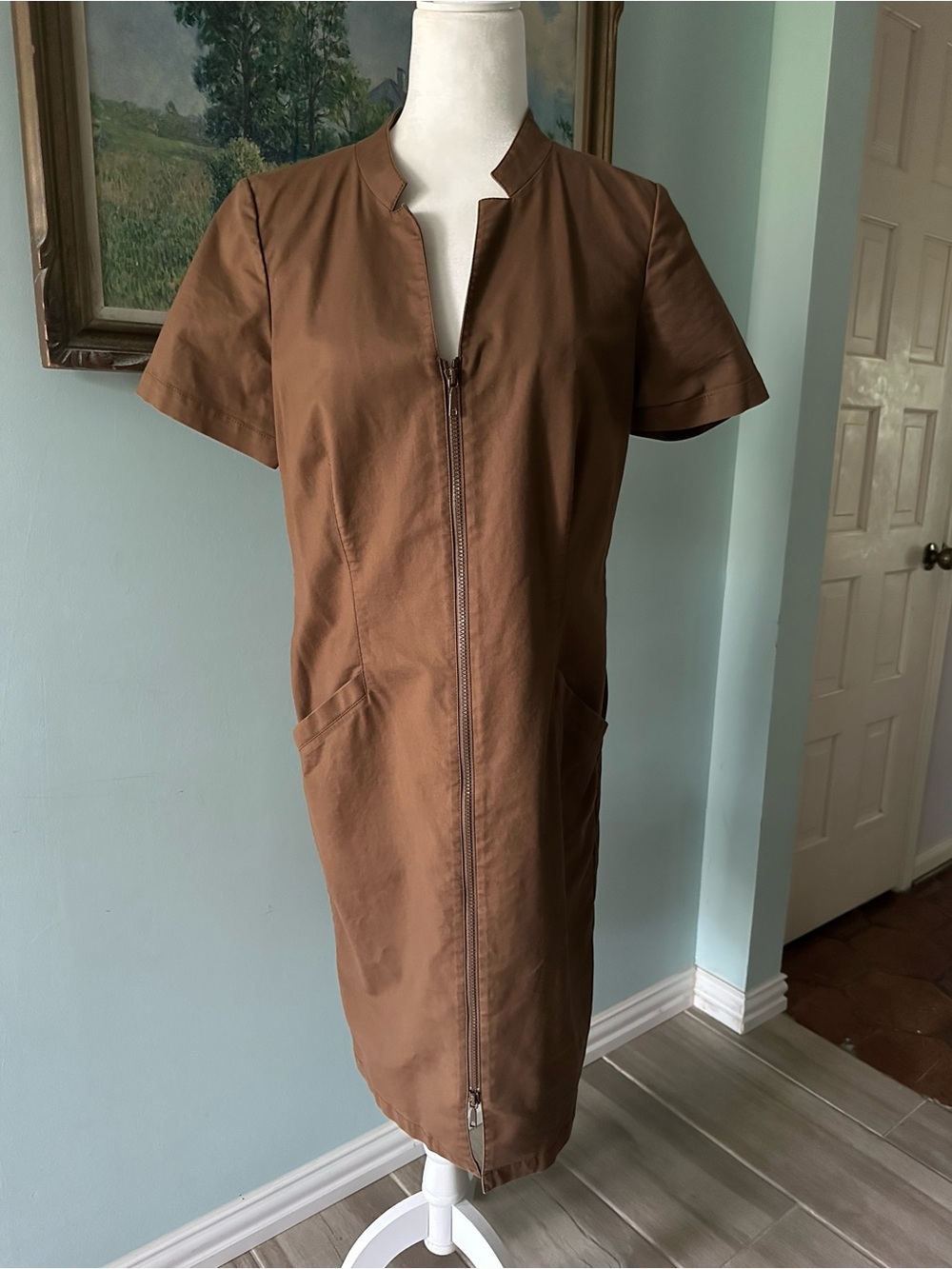 Lafayette 148 New York Brown Zip-Front Midi Dress